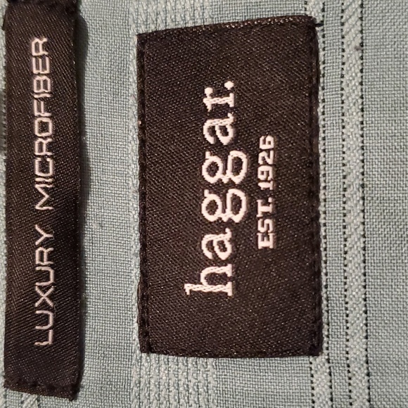 Haggar Luxury Microfiber Men's Green Plaid Button Down Short Sleeve Shirt- Large - Picture 4 of 7